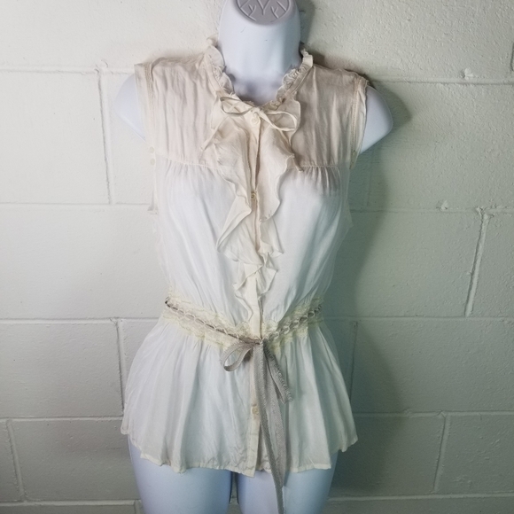 Free People ivory button ruffle blouse - Picture 2 of 10